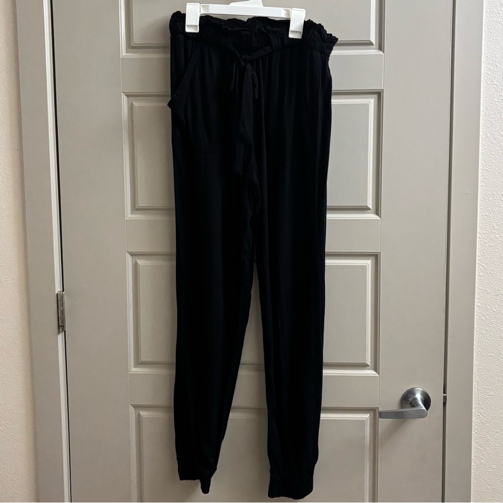 Paperbag-Waist Black Joggers with Tie